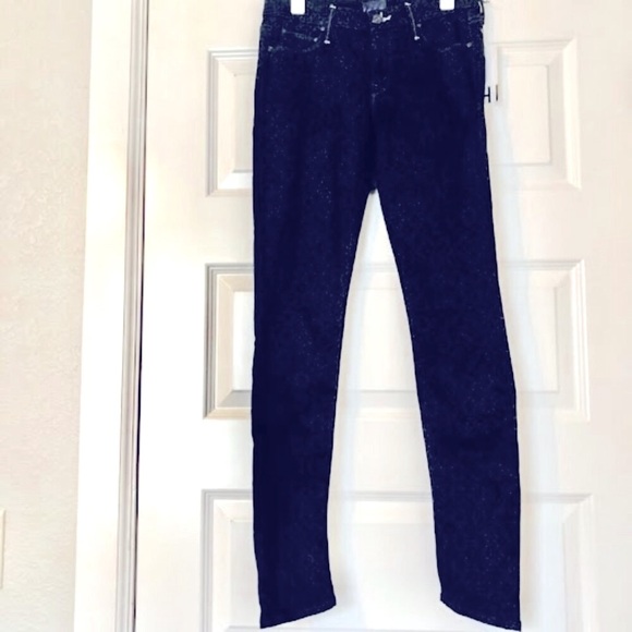 NWT MOTHER THE LOOKER Foulard Me Once Skinny Jeans Blue Tile Print 26 MSRP $228 - Picture 4 of 8